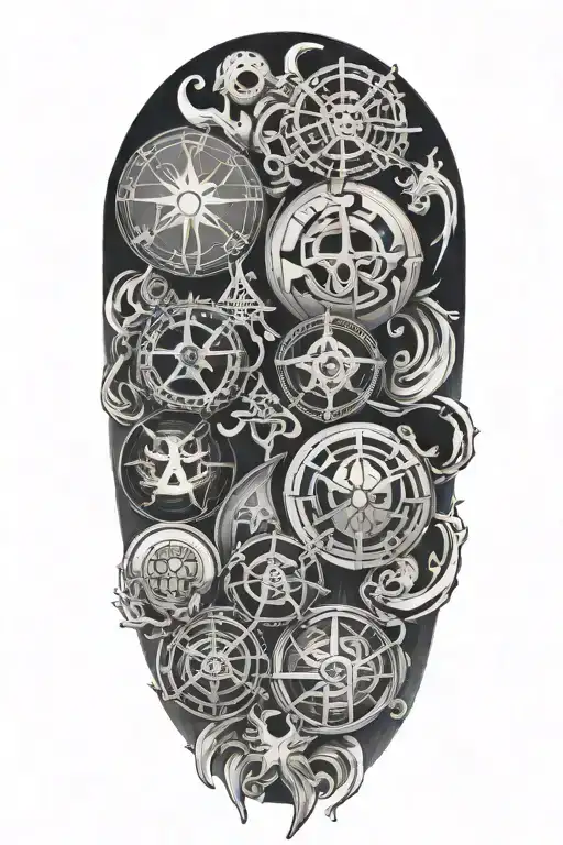 Horror Half Upper Arm Sleeve Tattoo Featuring Iconic Symbols