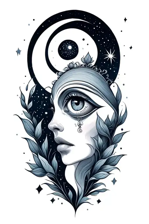 A Beautiful And Enlightened Alien With A Third Eye Crossing The Moon In Space