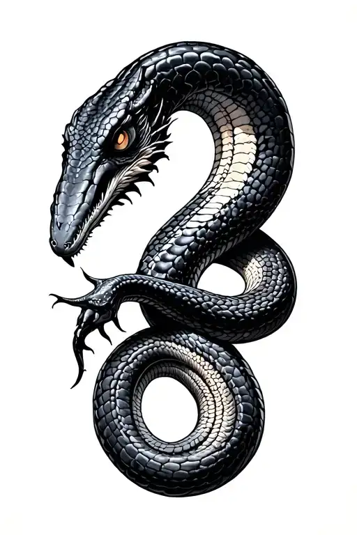 Reptilian Ourboros Snake Eating Its Own Tail