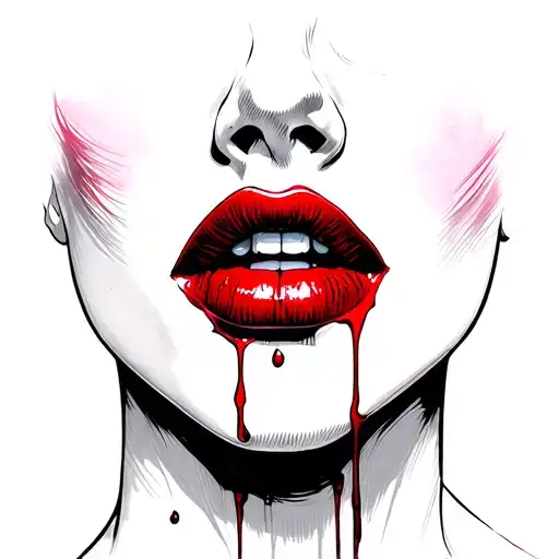 Beautiful Woman With Blue Eyes And Red Lips With Tears Of Blood Streaming Down Cheeks