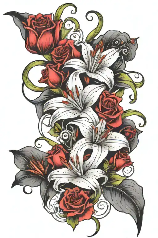 Lillies And Roses Entwined