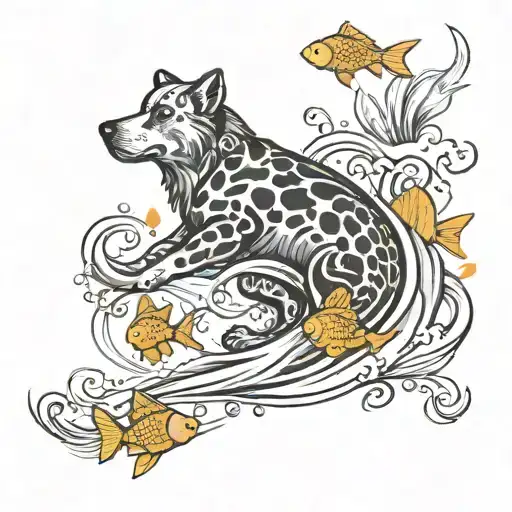 Dog Paw And Fish Swimming Upstream