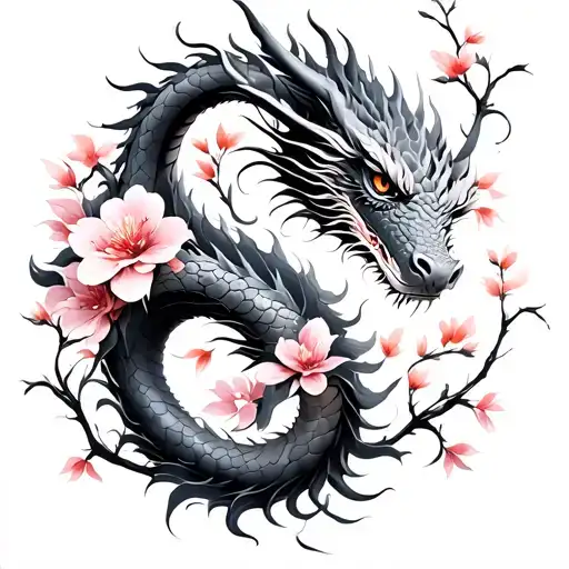 Dragon With Cherry Blossom