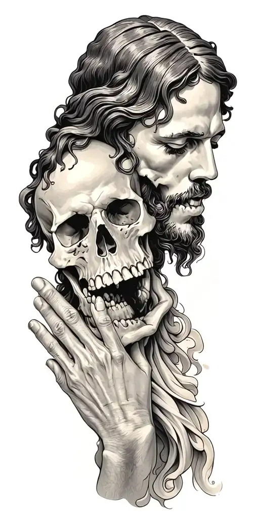 Jesus Christ Touching A Skull