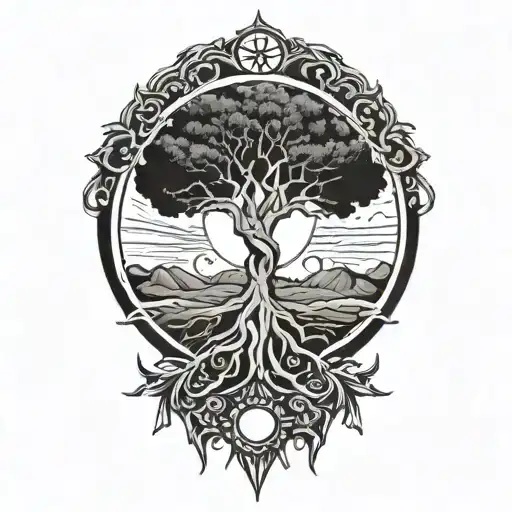 Tree Of Life And Sun And Moon