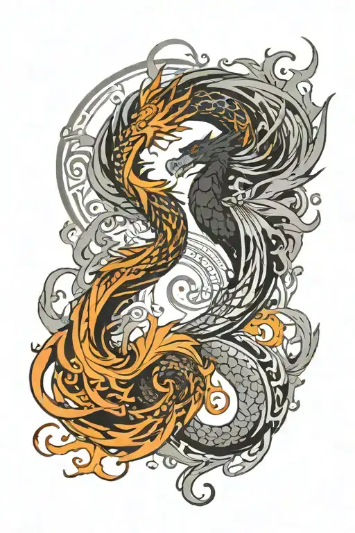 Combining A Phoenix And Dragon Into A Yin-yang Design