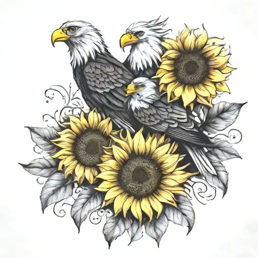 Three Sunflowers One Eagle