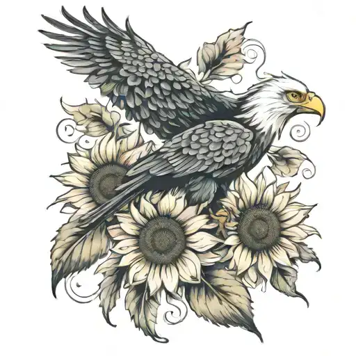 Three Sunflowers One Eagle Flying