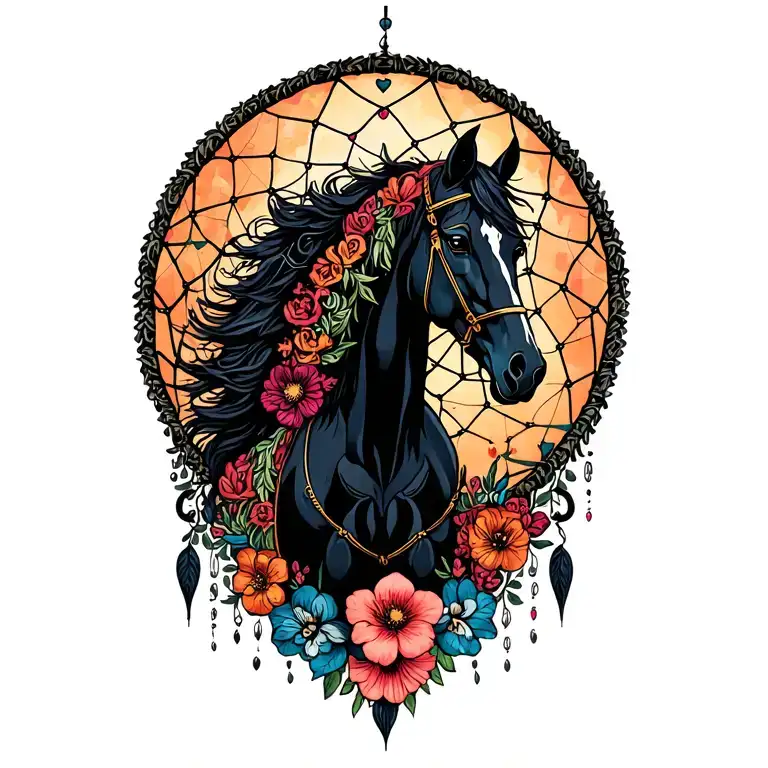Horse Dream Catcher Entangled Hearts And Flowers