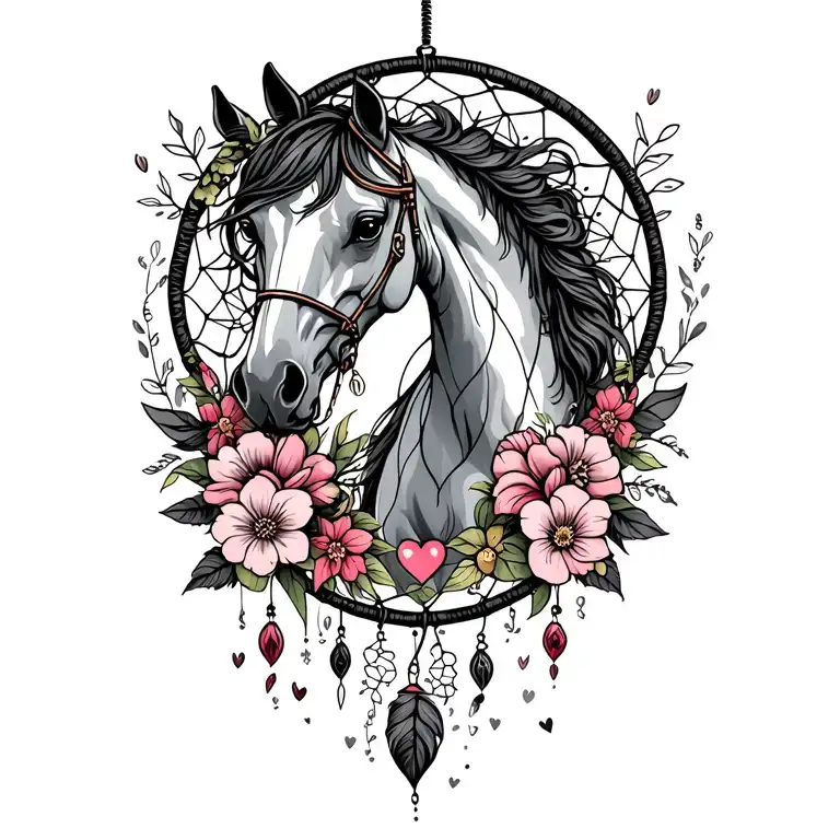 Horse Dream Catcher Entangled Hearts And Flowers