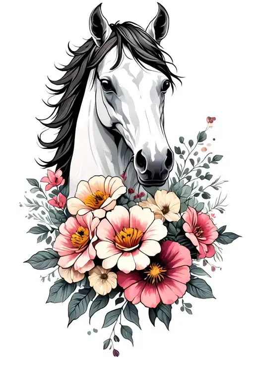War Horse And Flowers