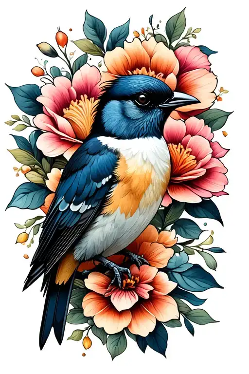 Bird And Flowers