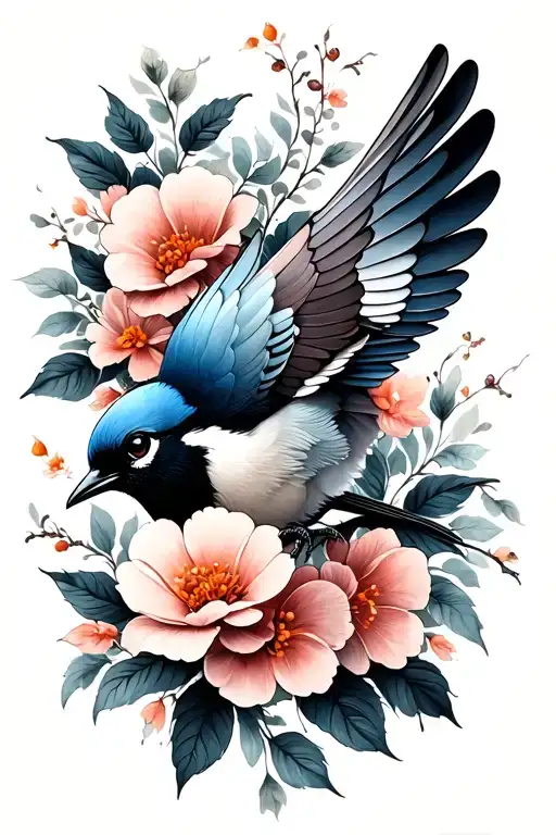 Bird And Flowers