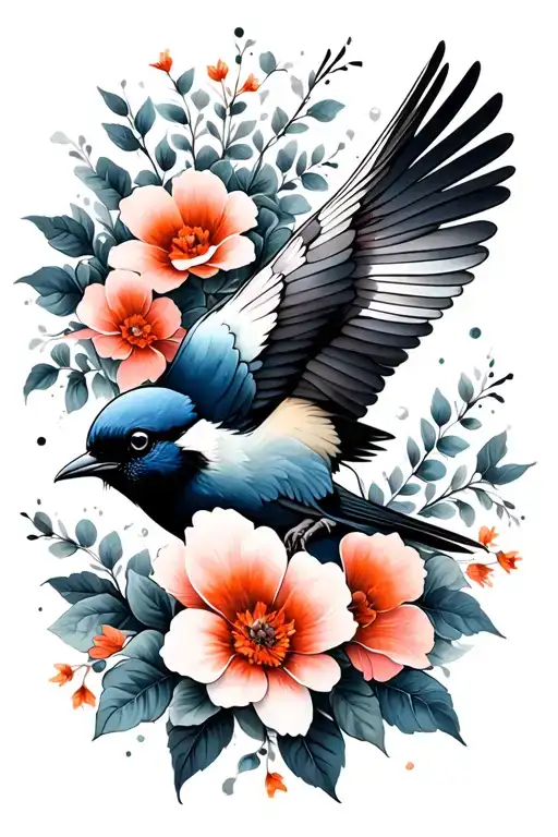 Bird And Flowers