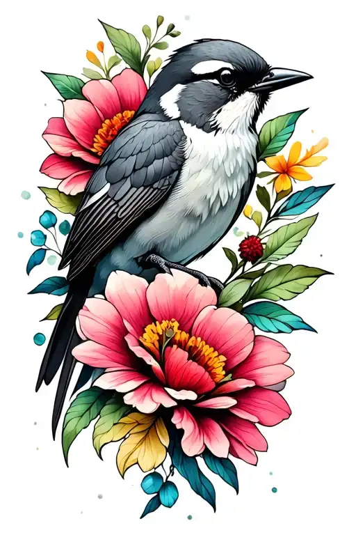 Bird And Flowers