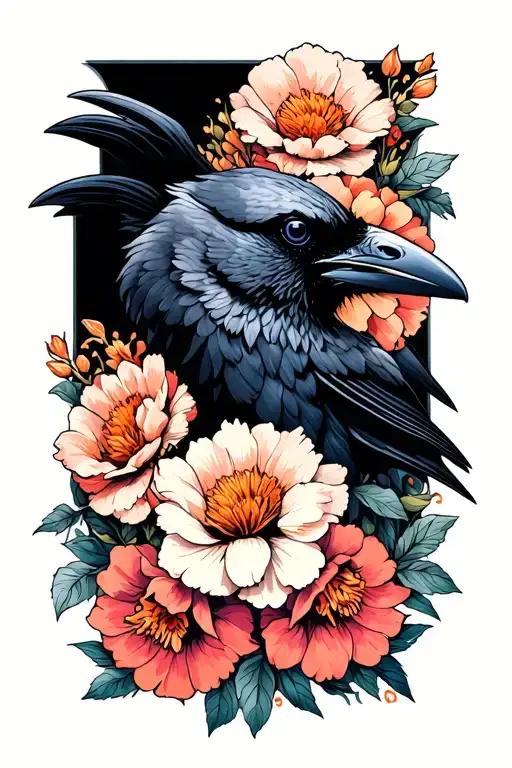 Raven And Flowers