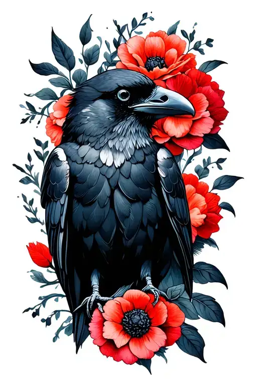 Raven And Flowers