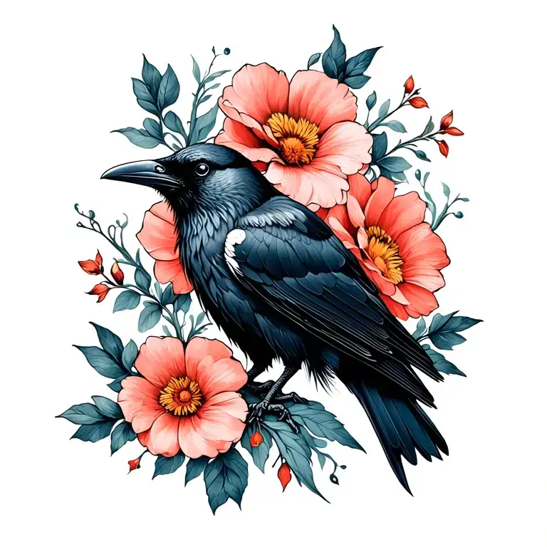 Coverup Raven And Flowers
