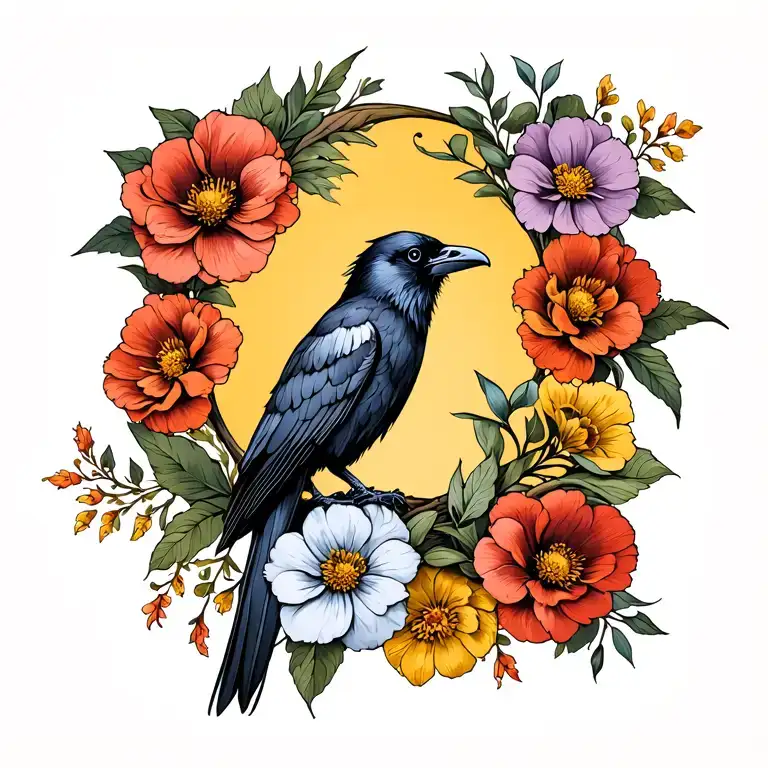 Coverup Raven And Flowers