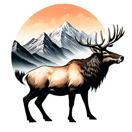 Elk Tranformation Into Mountain Landscape