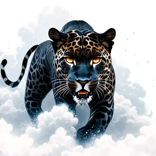 Sexy Black Jaguar Walking Out Of Clouds