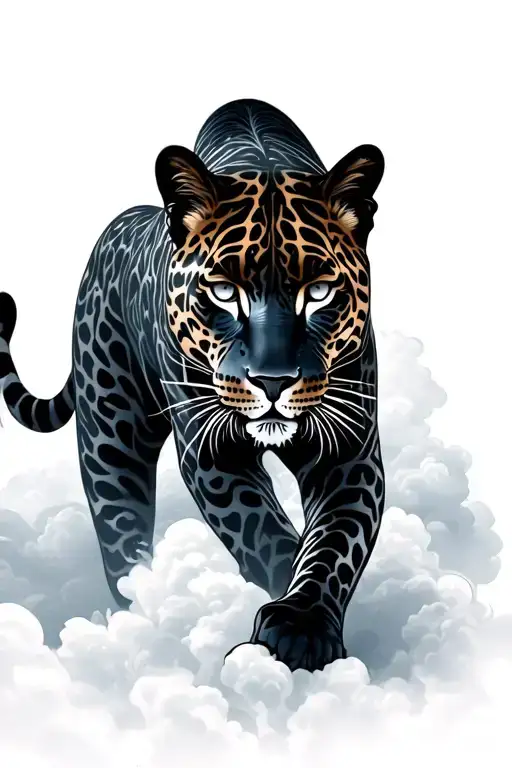 Sexy Black Jaguar Walking Out Of Clouds