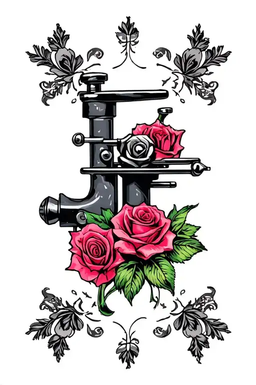 Tattoo Machine Roses Intertwined