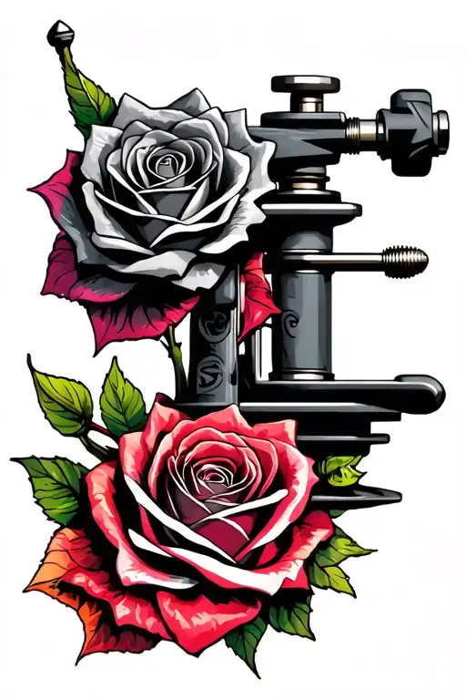 Tattoo Machine Roses Intertwined
