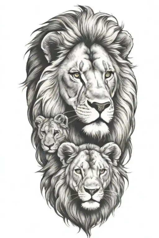 Lion And Lionesss With 1 Cub Looking