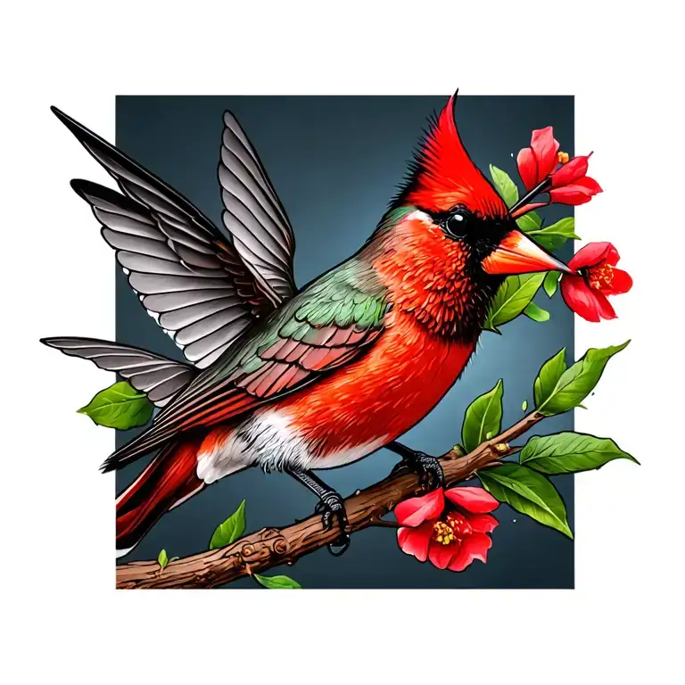 Hummingbird And Cardinal Perched