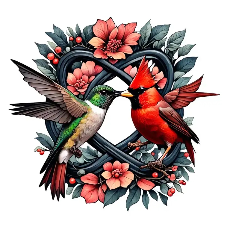 Hummingbird And Cardinal In Infinity Symbol Made