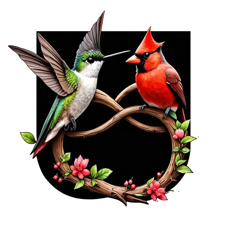 Hummingbird And Cardinal In Infinity Symbol Made Entirely