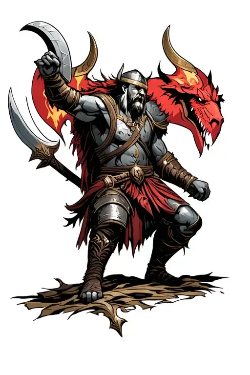 Viking Warrior Fighting Demons