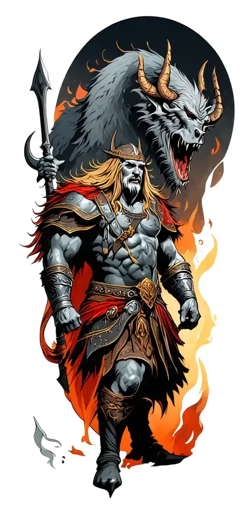 Viking Warrior Fighting Demons