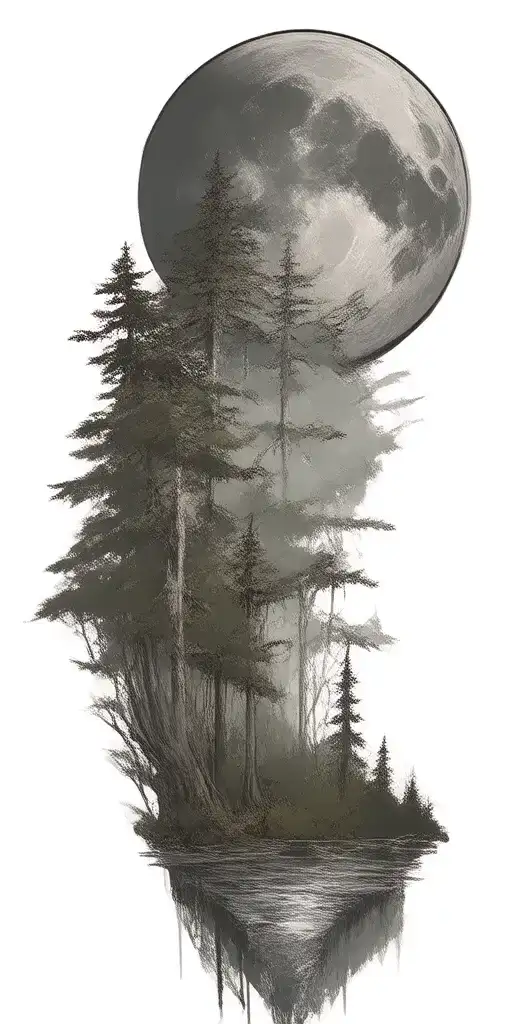 Massive Forest Landscape With Huge Moon In The Background With Viking Feel And Celtic Knots