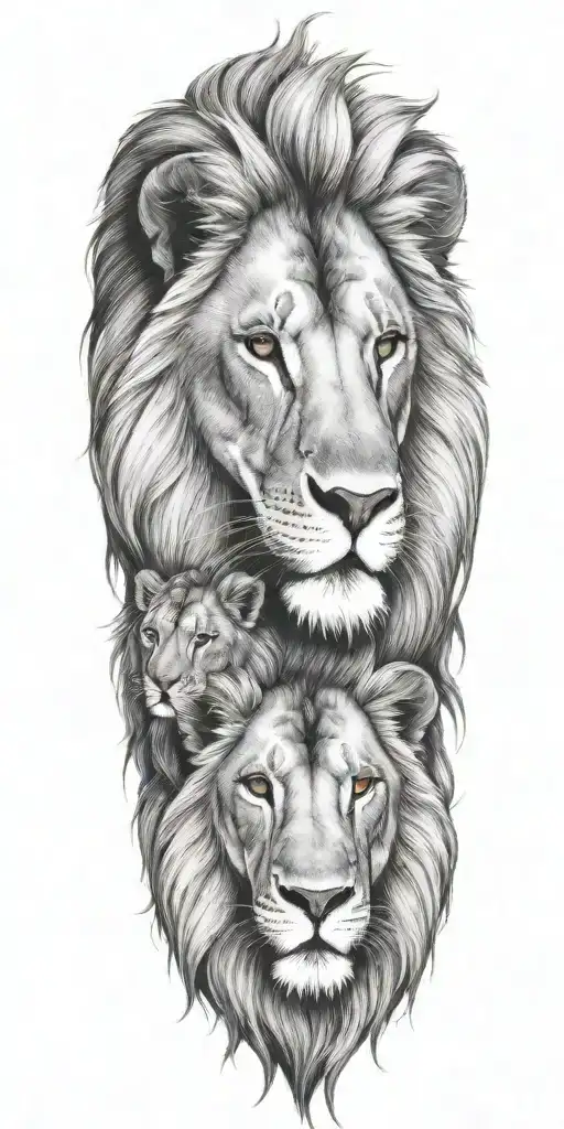 Lion And Lionesss With 1 Cub Looking