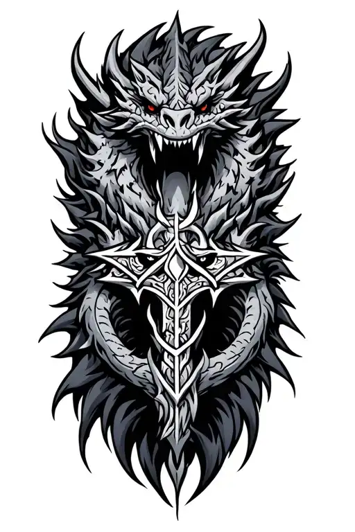 Nidhogg With Norse Symbol Surrounded