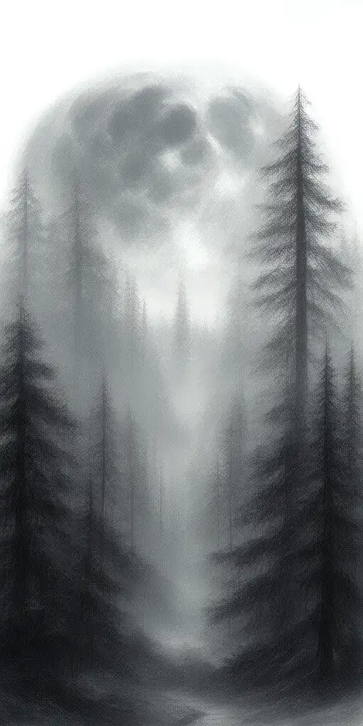 Massive Forest Landscape With Huge Moon In The Background