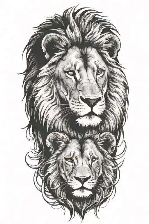 Lion With A Cub On Top Of His Head