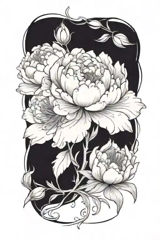 A Peony And Larkspur Bouquet Intertwined With Paintbrushes And Splashes Of Orange Paint