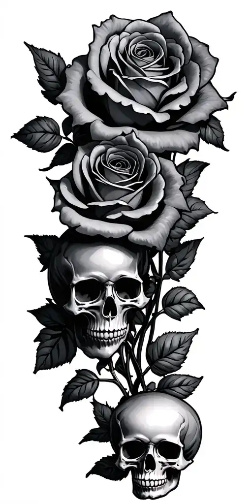 Thirty Small Roses With Two Skulls Not Touching The Roses