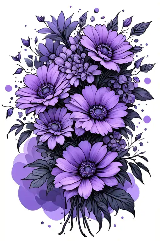 Purple Flower Bouquet And Purple Clouds Around