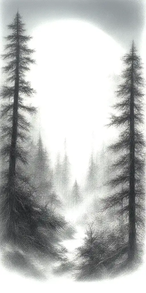 Massive Forest Landscape With Huge Moon In The Background