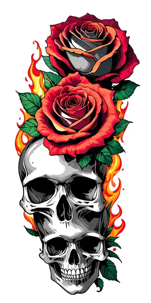 Roses Skulls Fire