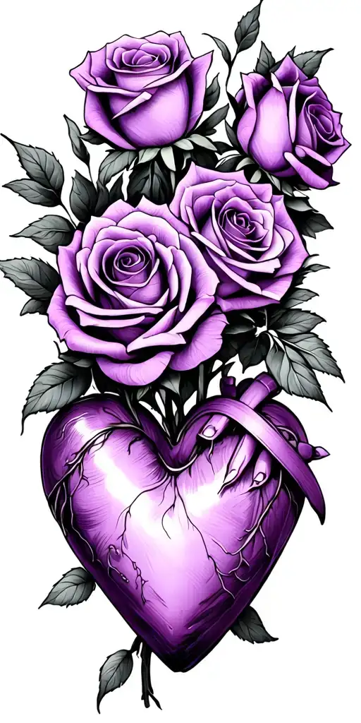 30 Purple Roses Wrapped Tightly Holding Onto A Heart