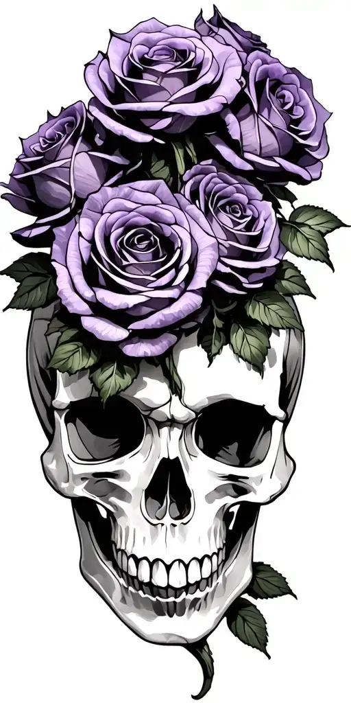 30 Purple Roses Wrapped Tightly Holding Onto A Skull
