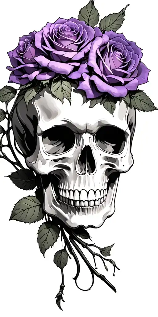 30 Purple Roses Wrapped Tightly Around A Skull