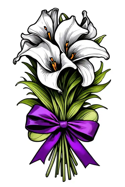 Calla Lily Bouquet Tied With Purple Ribbon