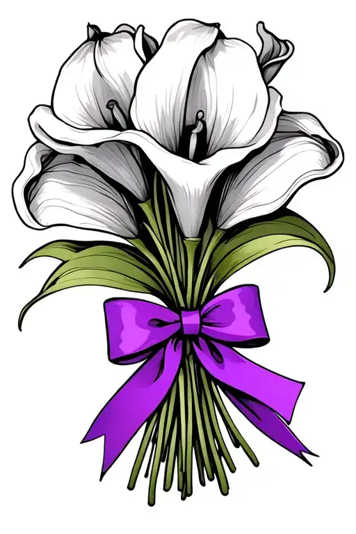 Calla Lily Bouquet Tied With Purple Ribbon