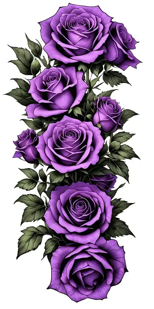 Generate A Tattoo With 30 Purple Roses In A Bouquet